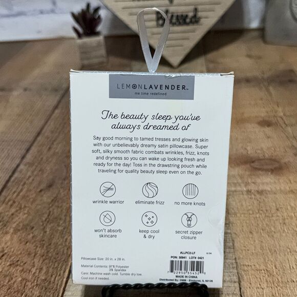 Silky Satin Pillowcase Gray Standard Size Lemon Lavender Bye Bye Bedhead - Picture 2 of 3